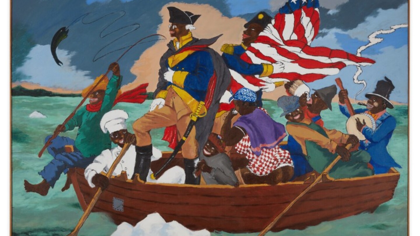 The famed Black inventor and scientist, George Washington Carver, depicted around racist stereotypes while crossing the Delaware.