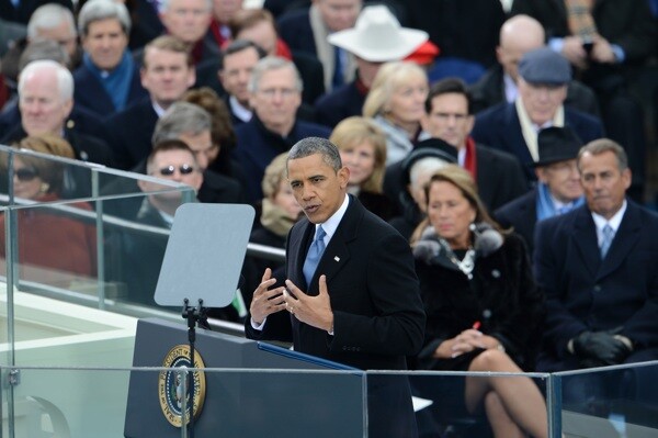 U.S. President Barack Obama delivers remarks after taking the oath of office during the 57th Presidential Inauguration. | Photo Stan Honda/AFP/Getty Images)<br />