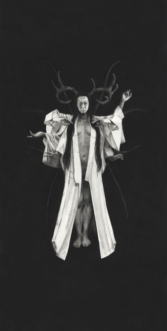 "Pillars - Karen," Charcoal on Rives BFK, 20" x 40," 2014