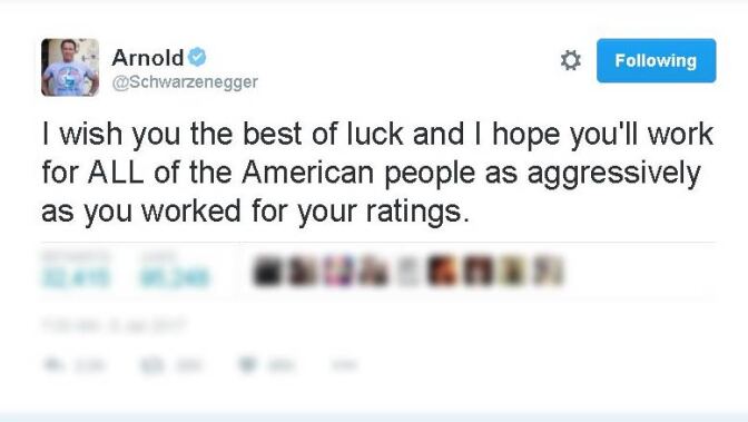 Former Gov. Schwarzenneger's tweeted response to Donald Trump