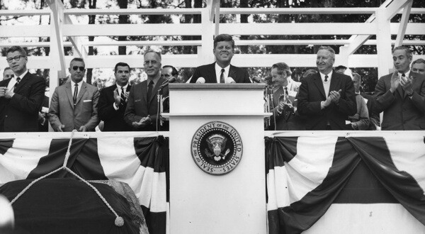 President John F. Kennedy speaking at dedication of Pinchot Institute, Milford PA, September 1963. | Photo: Courtesy U.S. Forest Service, Grey Towers National Historic Site
