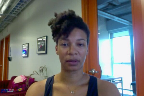 Video still of Ashaki Jackson reading her poem 'Passing Pahmona' from a post on #BlackPoetsSpeakOut tumblr
