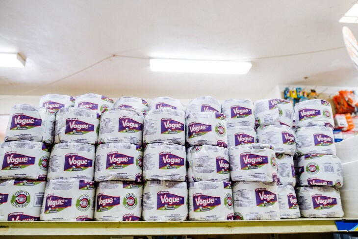 Toilet paper is in high demand across Los Angeles but at this corner store in Boyle Heights, you can still find toilet paper being sold by the roll. | Chava Sanchez/LAist