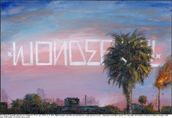 Partrick Martinez uses type and palm trees as Los Angeles emblems in "L.A. Liber Amicorum." | Photo: Getty Research Institute.