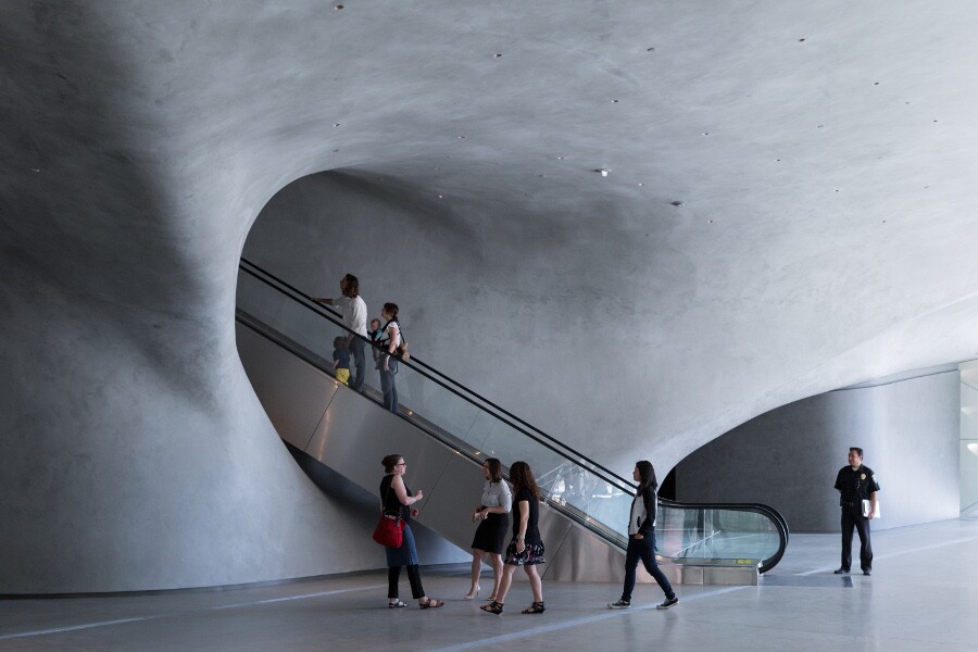 The Broad's lobby with escalator. | Photo: Iwan Baan, courtesy of The Broad and Diller Scofidio + Renfro.