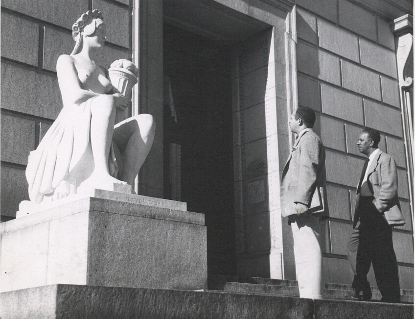 The artists viewing Edward Field Sanford, Jr.'s "Floral Wealth" (1924) at the California State Library in Sacramento