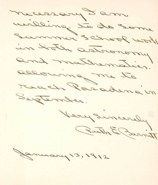 Letter to F.H. Seares of Mt. Wilson observatory from Ruth Barnett p4 | Image courtesy of the Observatories of the Carnegie Institution for Science Collection at the Huntington Library, San Marino, California