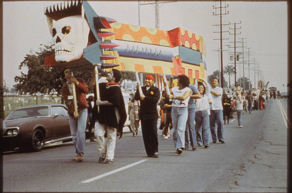 Early memories of Self Help Graphics include its legendary procession from Evergreen Cemetery to the location of the celebration in 1978 | Courtesy of Self Help Graphics & Art