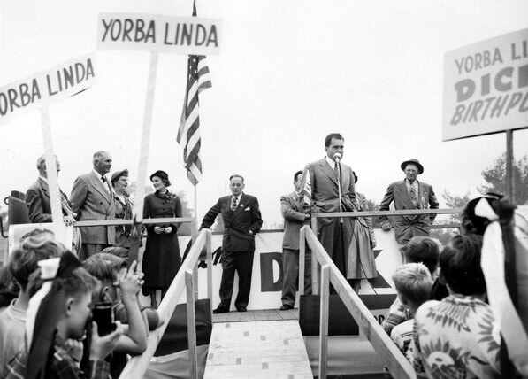 Nixon returns to his hometown of Yorba Linda in 1952 to campaign for the Republican ticket. Courtesy of the Orange County Archives.