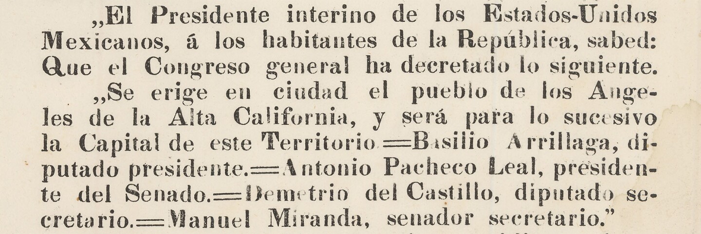 1835 decree making Los Angeles the capital of Alta California (cropped for header)
