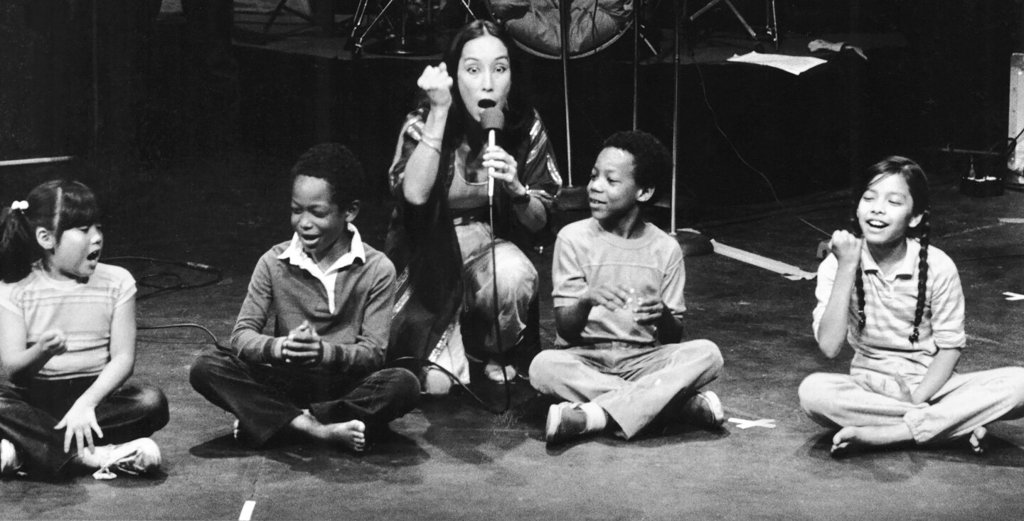Performance of "Jan Ken Po" with Nobuko Miyamoto and some children at the Gene Dynarski Theater.