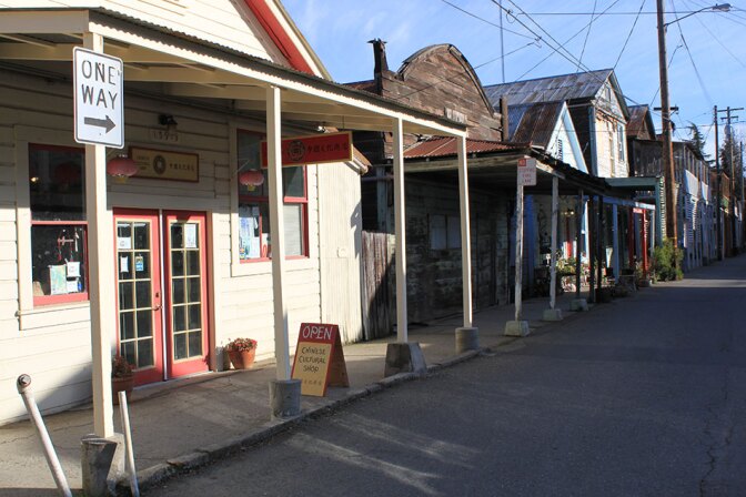 Old-Looking Buildings and a Sign Reading "Chinese Cultural Shop"
