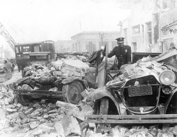 Compton after the 1933 Long Beach earthquake. Courtesy of the CSU Dominguez Hills Archives and Special Collections - South Bay Photography Collection