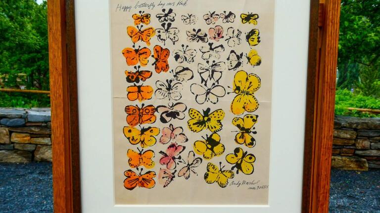Appraisal: 1955 Andy Warhol-inscribed Happy Butterfly Day" Lithograph