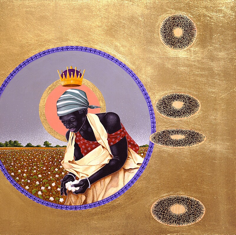 Susan Mabry (2020), gold leaf and acrylic on wood panel, 16 x 16 inches | Courtesy of Mark Steven Greenfield
