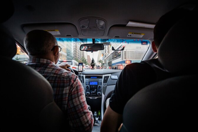 Back seat of a Lyft driver's car in Manhattan. | iStock
