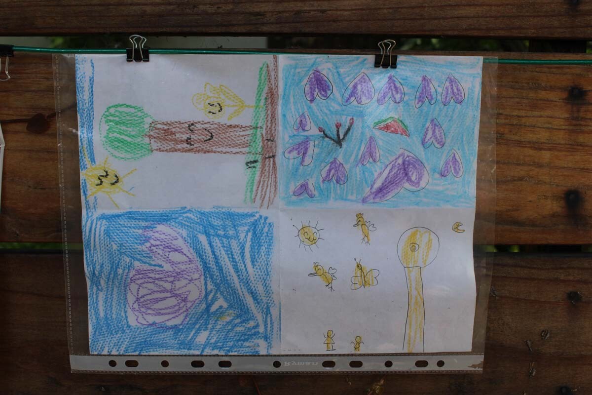 A drawing of a tree, hearts and birds hangs on Dan Fields’ Los Feliz fence gallery. | Jean Trinh