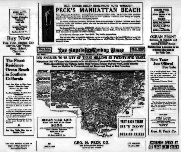 1920 real estate ad by George Peck. Courtesy of the California Historical Society Collection, USC Libraries.