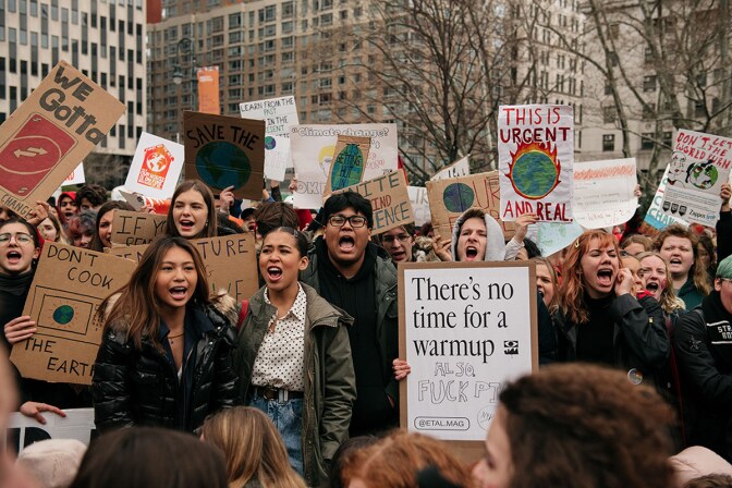 Demonstrators from several environmental groups including Extinction Rebellion and Sunrise Movement demand broad action at a youth-led climate strike near City Hall on December 6, 2019 in New York City. | Scott Heins/Getty Images