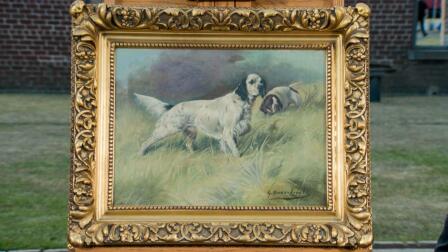 Appraisal: Gustav Muss-Arnolt Hunting Dogs Oil, ca. 1900