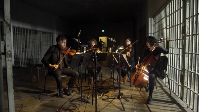 The Kronos Quartet plays a portion of the "Vireo" opera at Alcatraz