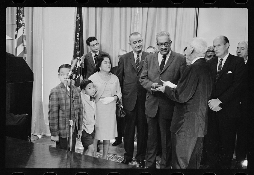 Thurgood Marshall sworn in as Solicitor General, Marion S. Trikosko photographer, August 24, 1965, Prints and Photographs Division, Library of Congress