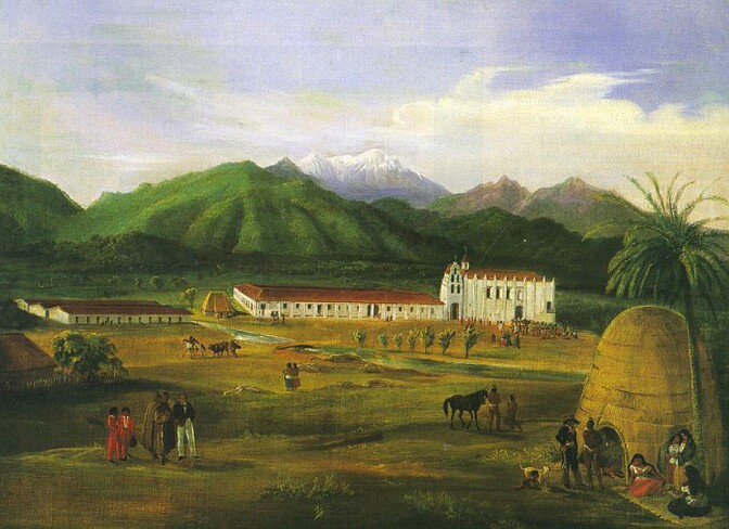 Mission San Gabriel as it appeared in 1828