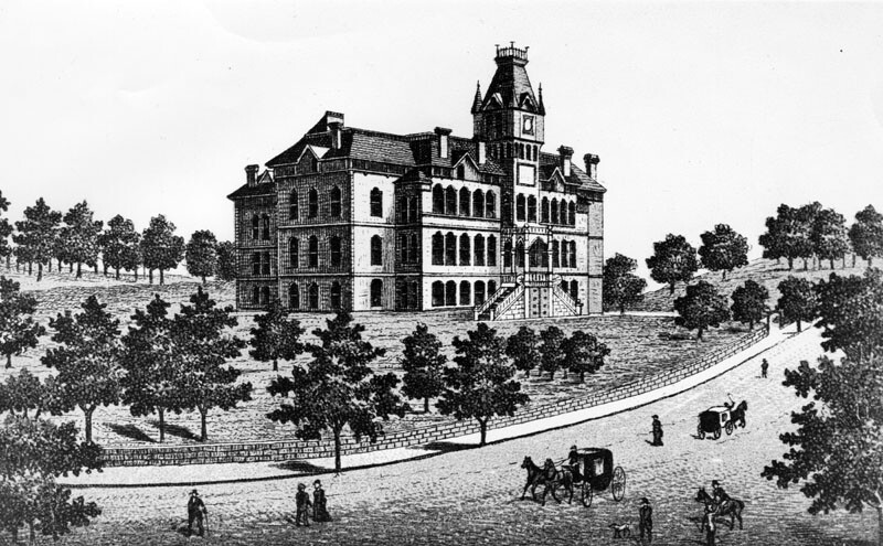 In 1882, the California Branch State Normal School opened on the site of Bellevue Terrace. Courtesy of the Photo Collection - Los Angeles Public Library.
