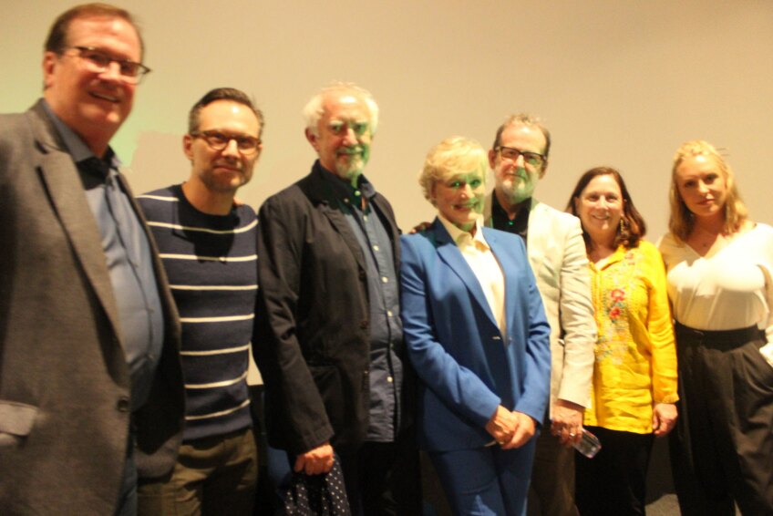 Cinema Series host Pete Hammond with Actors Christian Slater, Jonathan Pryce, Glenn Close, Director Björn Rungea, Cinema Series Producer Michele Garza and Annie Starke after a screening of "The Wife"