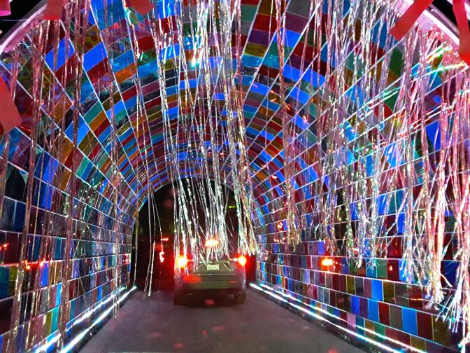A tunnel of colorful decorations at WonderLAnd at Westfield Topanga & The Village. | Sandi Hemmerlein