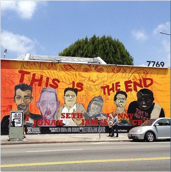 This Is The End commercial sign done in street art style on Melrose Avenue. Photo by Russell Hainline, via LAist.