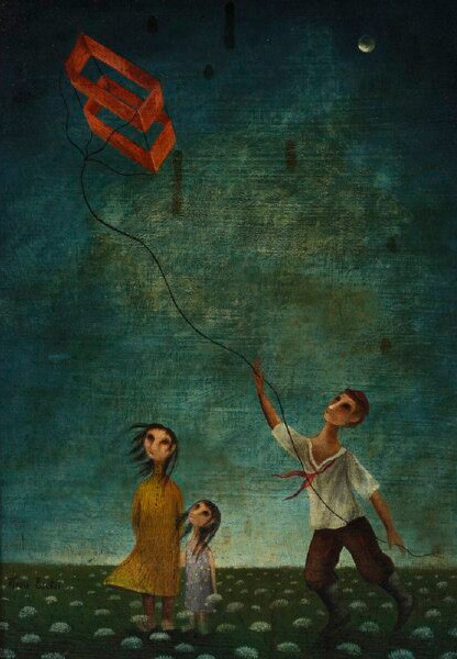 "The Kite Flyer," one of Marta Becket's earlier paintings recently sold on auction. | Image: Courtesy of Myers Art Gallery.