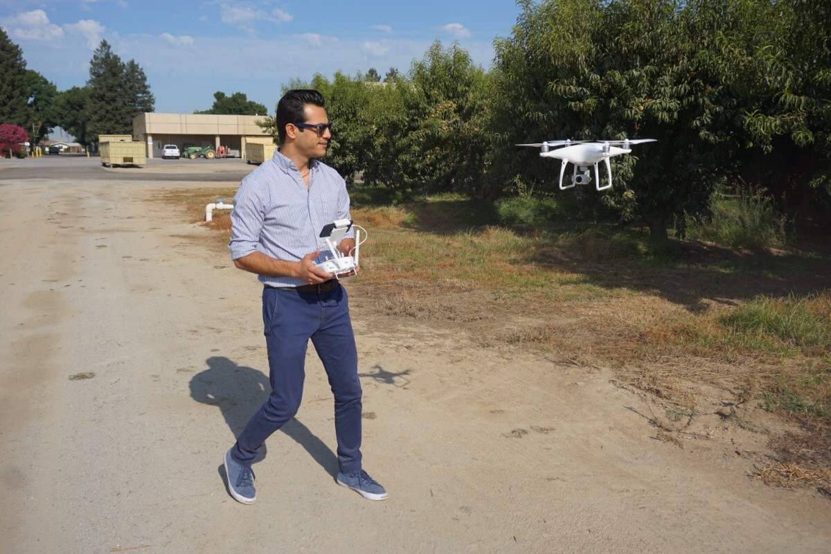 Ali Pourreza with the drone he uses to create virtual orchards. | Ali Pourreza courtesy of UC Agriculture and Natural Resources