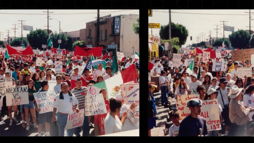 A rally against Prop 187 | Still from "187"
