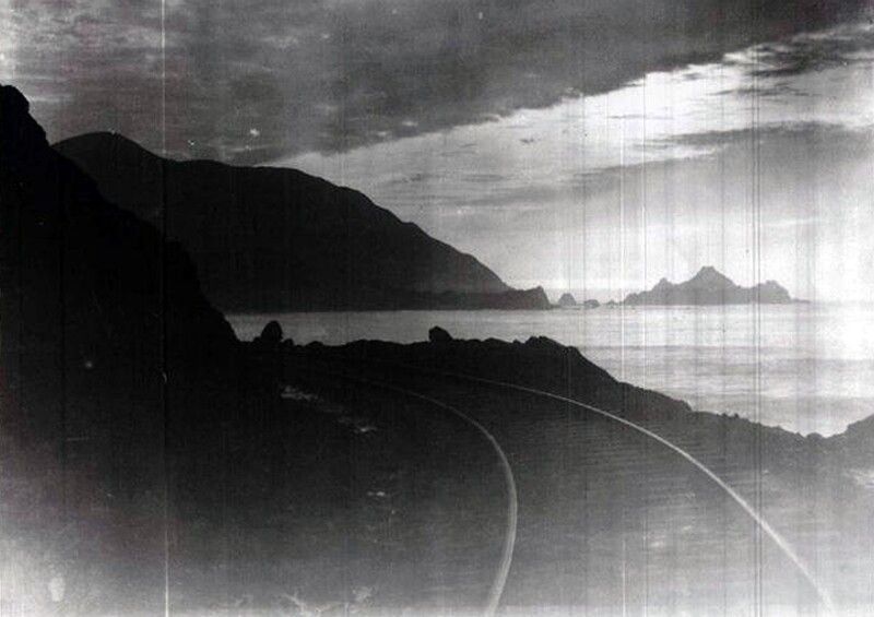 ocean shore railroad sunset
