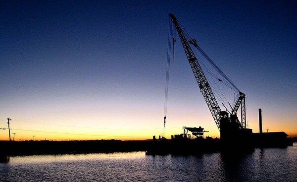 A crane on the Sacramento Delta.
