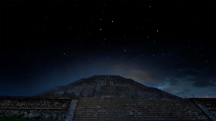 Teotihuacan's Sun Pyramid under a starry sky