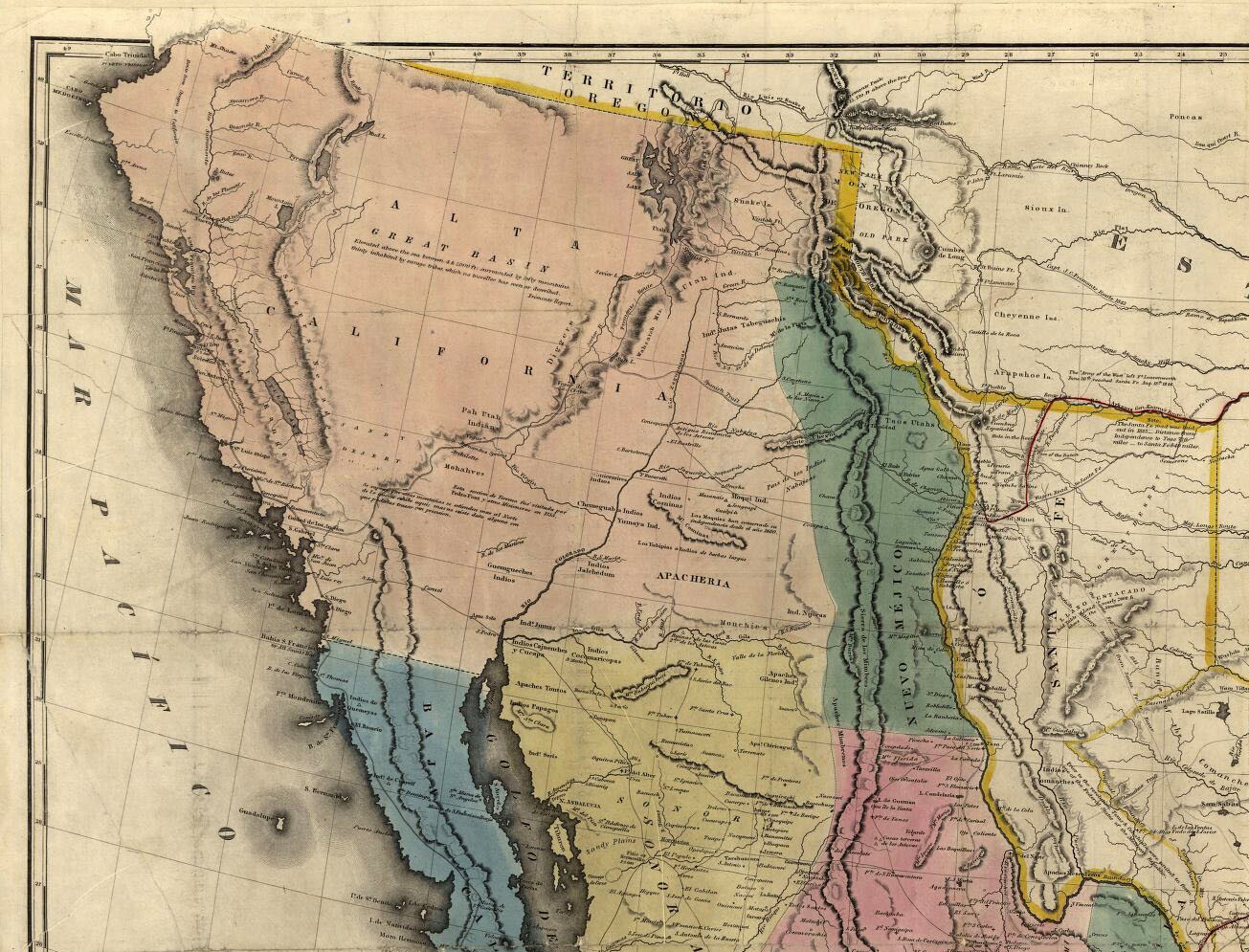 This 1847 map of Mexico shows the extent of Alta California, then a conquered province under U.S. military occupation. Mapa de los Estados Unidos de Méjico, California &c. by John Disturnell. Courtesy of the Library of Congress.
