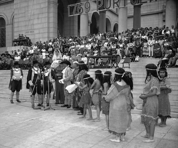 1948 re-enactment of the Portolà expedition's arrival in Los Angeles. Courtesy of the Los Angeles Daily News Collection, UCLA Library.