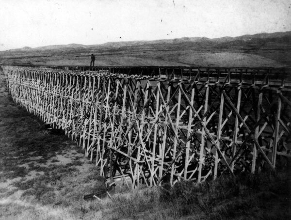 A series of flumes and canals carried Santa Ana River water 17 miles to Tuffree Lake (now Tri-City Park) near Placentia. Courtesy of the Placentia Public Library.