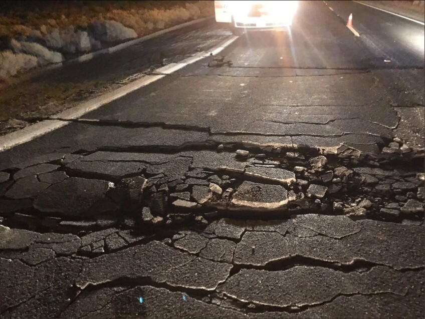 Cracked and damage highway from second earthquake in Ridgecrest, CA on July 5th, 2019. This is the largest and second earthquake to hit the area in one week.