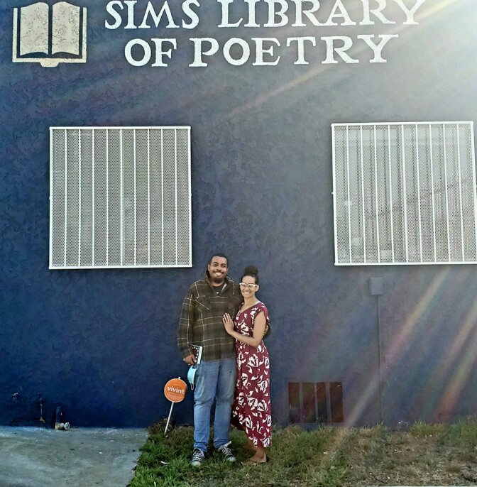 Hiram and Charisse Sims outside of their library of poetry | Joshua Jones