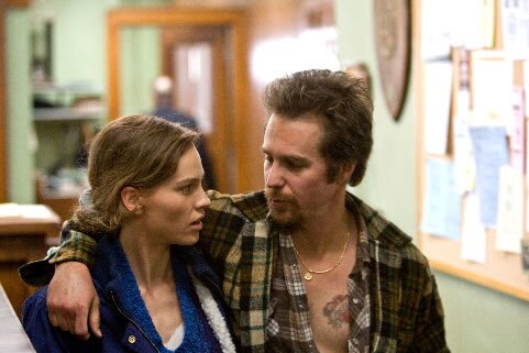 Hillary Swank and Sam Rockwell in <em>Conviction</em>