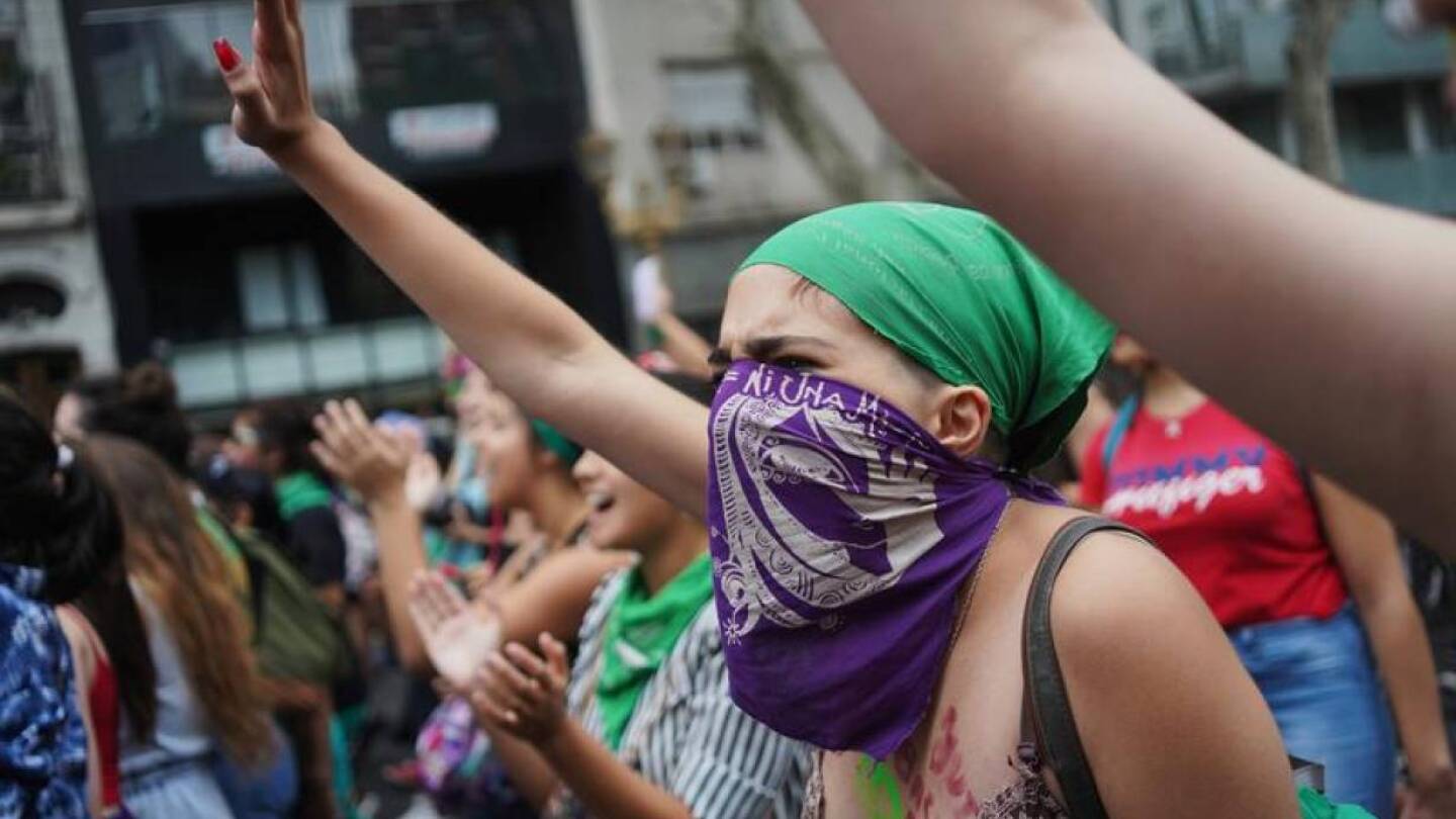 Women gesture during a demonstration in support of women and against gender violence in front of the Palace of the Argentine National Congress, in Buenos Aires, Argentina March 9, 2020. | REUTERS/Mariana Greif