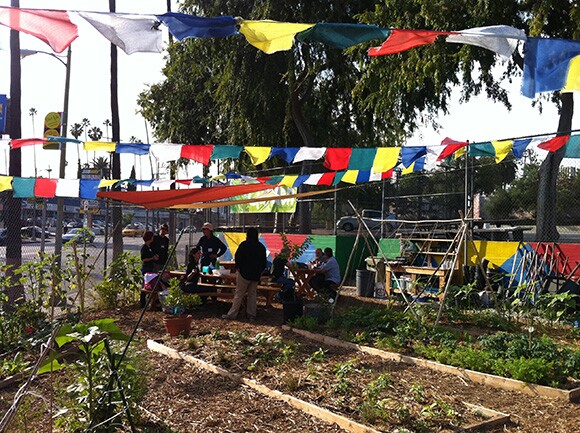 Echo Park Time Bank at a children's school garden in Los Angles