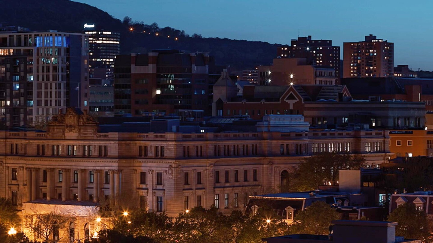 A photo of the city of Montreal, Canada in the evening.
