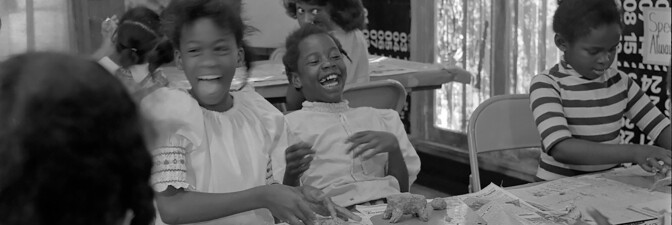 Students enjoyed a variety of art making activities at the Happening House. | Willie Ford, Jr. and the Compton Communicative Arts Academy Collection, Special Collections and Archives, John F. Kennedy Memorial Library, California State University, L.A.