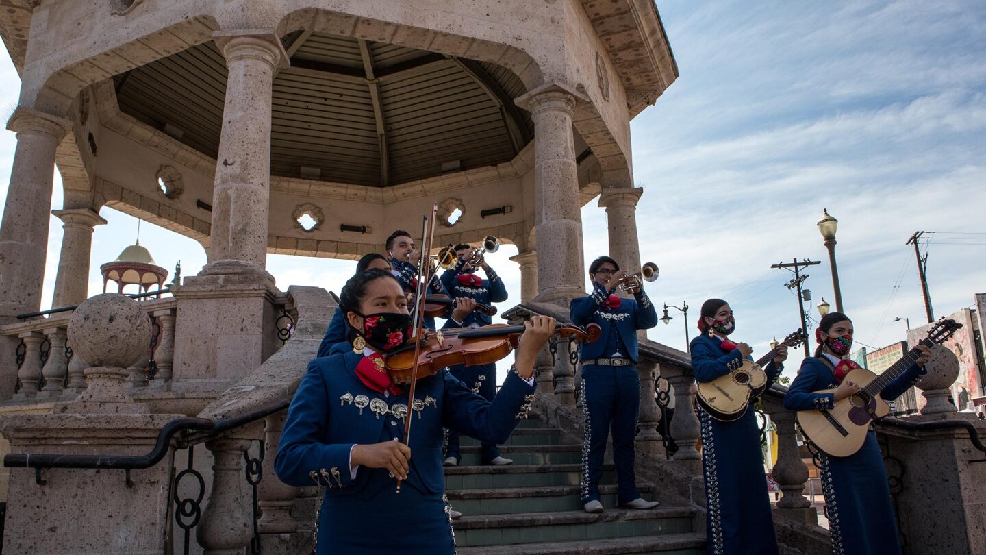 A mariachi group performs at Mariachi Plaza in Boyle Heights to fundraise for the mariachi relief fund. | Courtesy of Community Power Collective