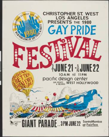 Christopher St. West Los Angeles presents the 1980 gay pride festival, poster. | Christopher Street West/Los Angeles, ONE National Gay and Lesbian Archives, USC Libraries