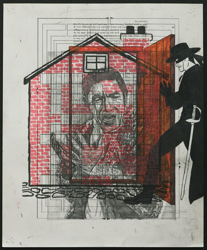 "Obliteration Poem (Architectural Horror Vacui)" (2017) by Vincent Ramos. Mixed media on paper. | Courtesy of the artist